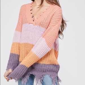 BOHO Wishlist Striped Distressed Sweater